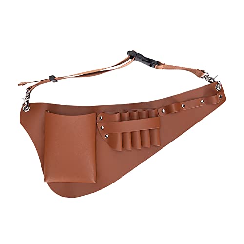 プロのはさみバッグ。 美容師用ハサミ ウエストポーチ 理容師 ペットグルーミングツール収納ケース ブラウン 21.5x4.5x43cm 5セット収納可能