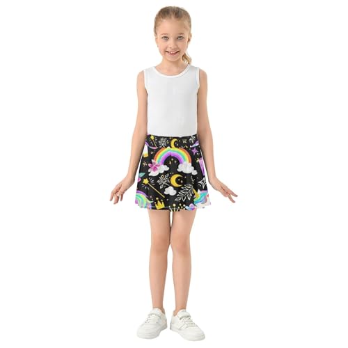 Girls Skorts Athletic Shorts Cute Unicorns Rainbows Black Skirts with Shorts 2 in 1 Teen Skirt 3t3