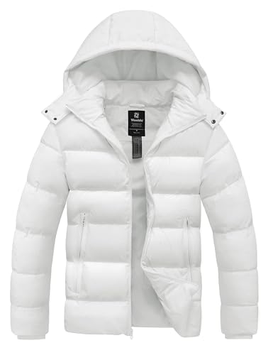 wantdo Men's Heavy Puffer Coat Padded Down Jackets Warm Winter Coats (White Large)
