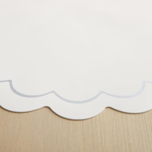 Image of kate spade new york Scallop Edge Round Reversible Placemats 6-Pack Set, Imitation Leather with Metallic Print, Water Resistant, Easy Wipe Clean, White /Silver, 15 inch Round