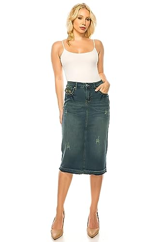 Fashion2Love Women's Juniors/Plus Size Calf - Length Stretch Denim Pencil Skirt (79097)4
