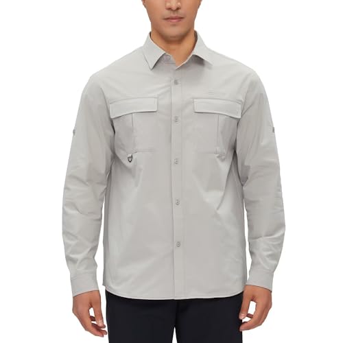Tectop Men'S Sun Shirts Long Sleeve Upf 50+ Uv Quick Dry Cooling Fishing Shirt Tactical Sun Protection Outdoor Hiking Gardening 2422405Cs-Gray-M Grey cover