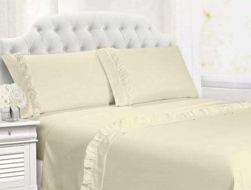 Drona Bedding Ivory 4 Pc Ruffle Bed Sheet Set 100%