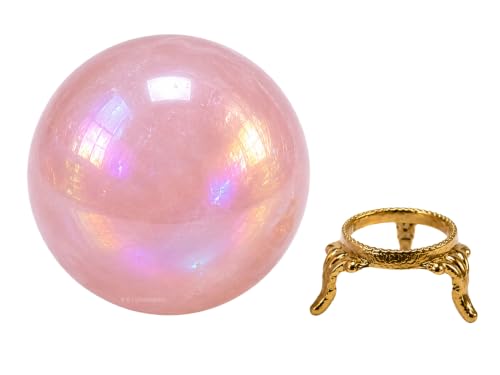Image of Certified Angel Aura Rose Quartz Crystal Ball for Meditation - Premium Crystal Vastu Items for Home and Feng Shui Items for Good Luck - Ideal for Pooja Supplies and Spiritual Practices (2.5 inch Inch)