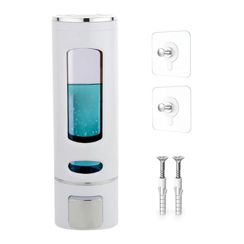 Image of Wall-Mounted Soap Dispenser 400ml with Adhesive Hook, No-Drill ABS Plastic Dispenser for Kitchen, Bathroom, Hand Wash, Shower Gel, Sanitizer Capsule Design White