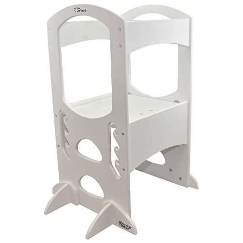 Image of Little Partners Kids Learning Tower® - Adjustable Height Kitchen Step Stool for Toddlers - Encourages Learning, Independence, and Engagement - Safety Climbing Tower for Kitchen Counter (Soft White)