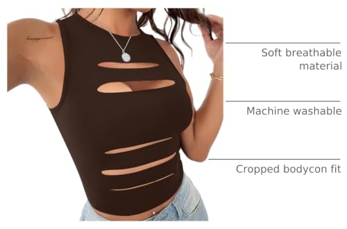 Image of LovelyWholesale Women Sexy Cut Out Crop Tank Tops Crew Neck Summer Sleeveless Top