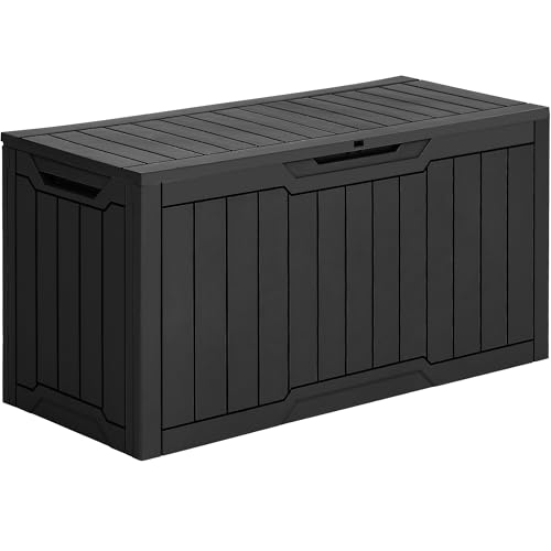 YITAHOME 80 Gallon Outdoor Storage Box, Large Water Resistant Resin Deck Box, Indoor Outdoor Lockable Storage Container for Patio, Garden, Cushions, Tools, Equipment (Black)