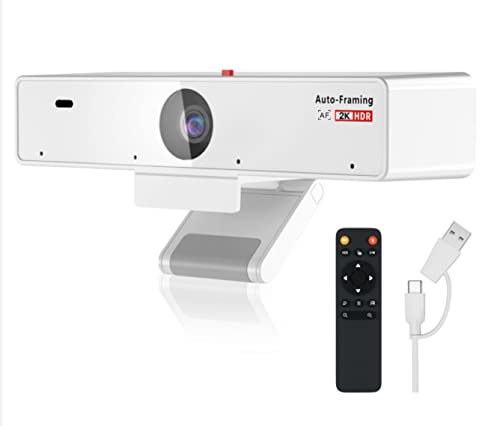 Nuroum V21-AF 2K Webcam mit Autofokus, 4 Mikrofon für Rauschunterdrückung/5m Tonaufnahme/5X Zoom/Auto-Framing, 1080P/60fps USB Kamera PC mit Fernbedienung für Videokonferenz/Live Streaming Zoom/Teams