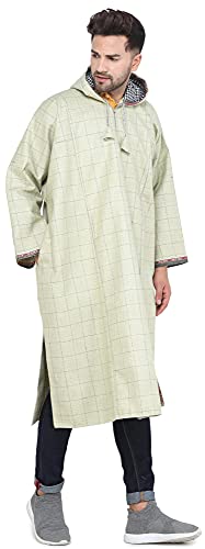 Image of Exotic India Men's Woolen Blend Kashmiri Phiran with Hood | Pure Wool Long Overcoat-Oversized Phiran for Men