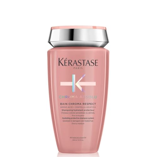 Kérastase Chroma Absolu, Hydrating and Protective Shampoo, Sensitised or Damaged Color-Treated Hair, Fine To Medium, With Glycerin, Amino Acid and Hyaluronic Acid, Bain Chroma Respect, 250 ml
