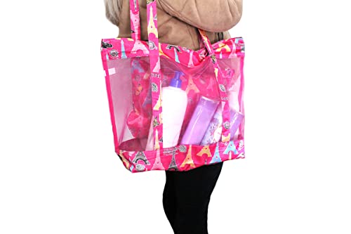 Bolsa de praia feminina Transparente de pvc com estampa e zíper + Nécessaire Cor: Rosa Pink