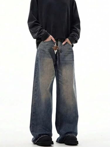 Image of KOTTY Baggy-Fit Denim: Men Zip Fly Washed Cotton Spandex Lightweight Durable Everyday Streetwear Baggy Fit Jeans