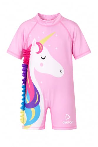 Image of AIRAVAT Girl's Swimsuit Set, Swimming Costume, Swim Costume, 1513 Unicorn Girls Bathing Suit Swimwear, Half Sleeve 1 Piece Swimming Wear for Girls