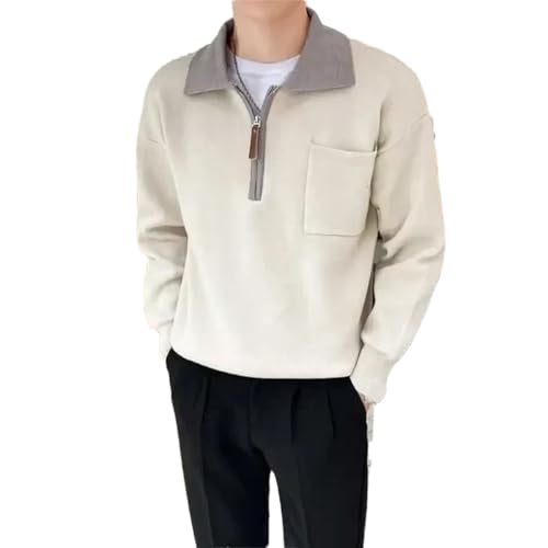 Knitted Sweaters for Men Zipper Spliced Man Clothes Pullovers with Pockets Zip-Up Top