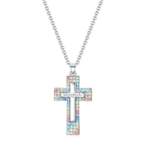 Baptism Cross Necklace for Women,First Communion Gold Cross Necklaces Jewelry Gifts for Women
