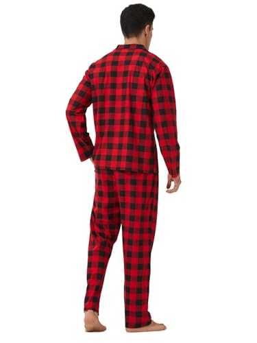 LANBAOSI Mens Pajama Set Button Down Long Sleeve Lounge Shirts Pants Sleepwear Soft Plaid Pjs Set with Pockets3
