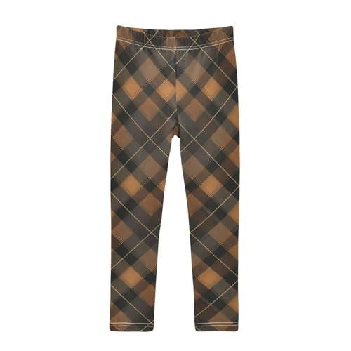 Girls Leggings Brown Black Tartan Plaid Kids Length Leggings Pants Toddler Athletic Soft Tights Trousers 4T