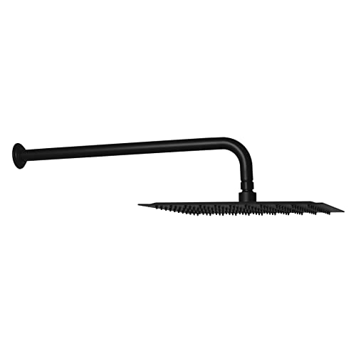 12" Square Thin High Pressure Rainfall Shower Head with 1/2" IPS x 19" IPS Wall Mount 90-Degree Rain Arm and Flange, Matte Black - Westbrass COSHS1203-62