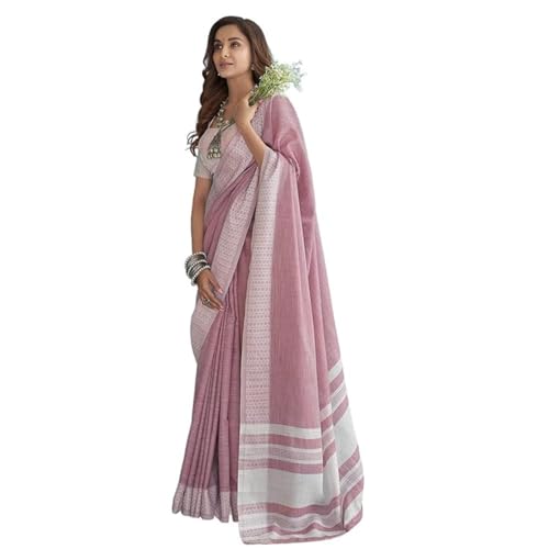 Women's Lucknowi Chikankari Linen cotton Woven Sarees For Women w...