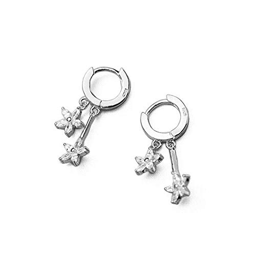 Double Cz Flower Dangle Hoop Earrings For Women Girls 925 Sterling Silver Charms Tiny Rhinestone Daisy Flower Bar Drop Dangling Small Hoop Cartilage Stud Tragus Dainty Fashion Earrings (Silver) #TOP23