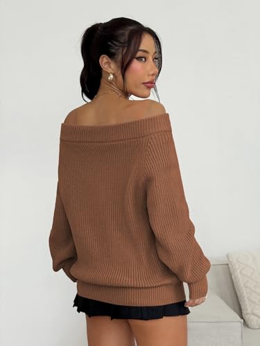 Image of ZAFUL Sweaters for Women Off Shoulder Knit Sweater with Long Sleeve Loose Pullover Jumper Tops