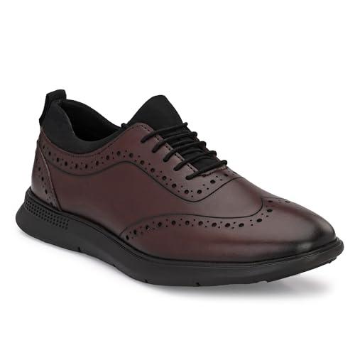 Image of Legwork Crossover Brogues for Men | Genuine Leather & Mesh Upper, Cushioned EVA Sole | Lightweight Semi-Formal Lace-Up Oxfords for Office, Travel & Casual Comfort