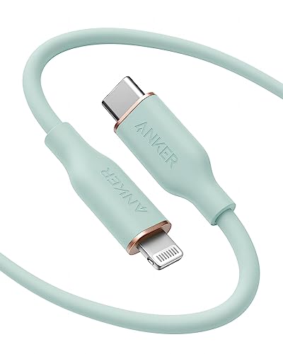 Anker cable iPhone USB C, PowerLine III Flow USB-C vers Lightning PD, compatible avec iPhone 13/13 Pro Max/12/11 Pro/X/XS/XR/8 Plus, AirPods Pro, 180 cm, certifié MFi, gel de silice (Vert menthe)