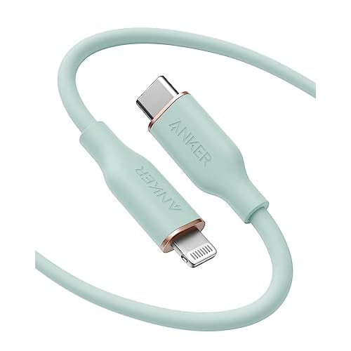 Anker Powerline III Flow, Cavo USB-C-Lightning per iPhone 12 PRO Max/12/11 PRO/X/XS/XR/8 Plus, AirPods PRO, (3/6 ft) [Certificato MFi], Gel silice, Verde Menta 1,8m Verde