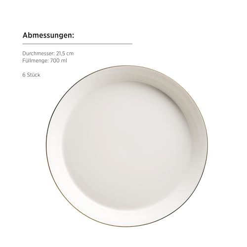 MÄSER, Serie Sita, Teller Set für 6 Personen, Essgeschirr aus weißem Porzellan mit Goldrand, schlicht, elegant, Porzellan, weiß