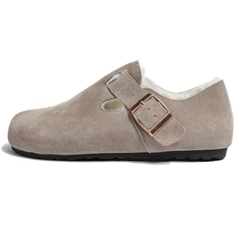 Mules fourrées femme semelle liège et boucle réglable pour l'automne