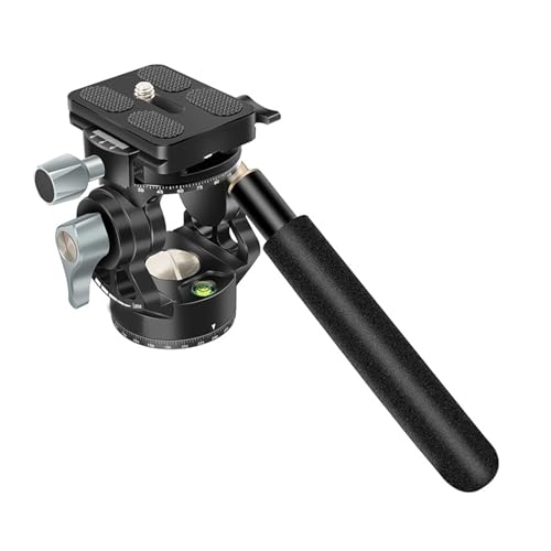 Double Panoramic Tripod Fluid Head Small Pan Tilt Head Quick Release Plate and Handle for DSLR and Small Video Cameras