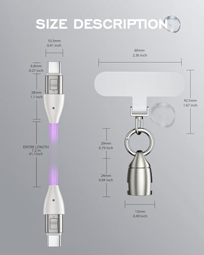 Image of Phone Lanyard Charging Cable, Type-C to USB-C 120cm 240W Fast Quick Charge Crossbody USB-C Strap 480Mbps Data Sync Anti Theft Purple Shoulder USB2.0 OTG Cord