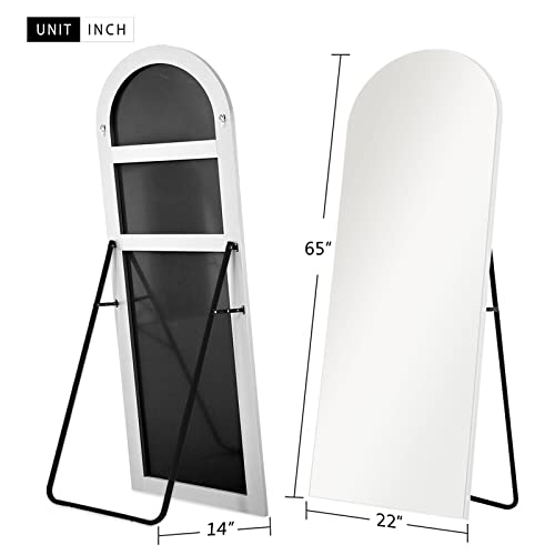Image of NeuType 65 inchx22 inch Arched Full Length Mirror With Stand - Large Bedroom Floor Mirror, Wall Mounted or Leaning Against Wall, Wood Frame, White