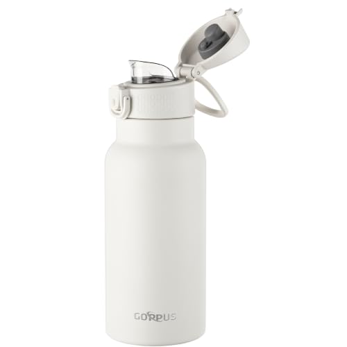 Image of GOPPUS 17oz Insulated Water Bottle with Leak-Proof Flip Lid & Carry Handle,Double-Wall Stainless Steel Bottle for School,Outdoor,and the Gym(White)