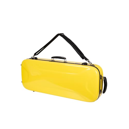 Image of Crossrock Fiberglass Mandolin Case - Oblong for F-Style (Fits Gibson F5) | Yellow Gloss Finish, Forest Green Velvet, TSA Lock, Hygrometer, Backpack Straps - Hard Shell Pro Travel Series
