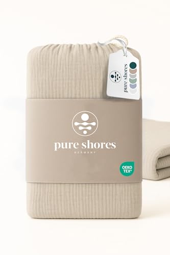 pure shores - Musselin Bettwäsche 135x200 | Bettwäsche 135x200 Baumwolle | Bettwäsche-Sets | 100% Baumwolle mit OEKOTEX | Reißverschluss | Bettwaren | Bedding Set | 1 Kissen 80x80 | Beige