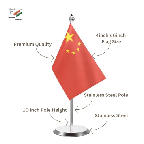 Image of The Flag Company Country Table Flag Single Stainless Steel Stand for Home and Office Desk,Conference (China)