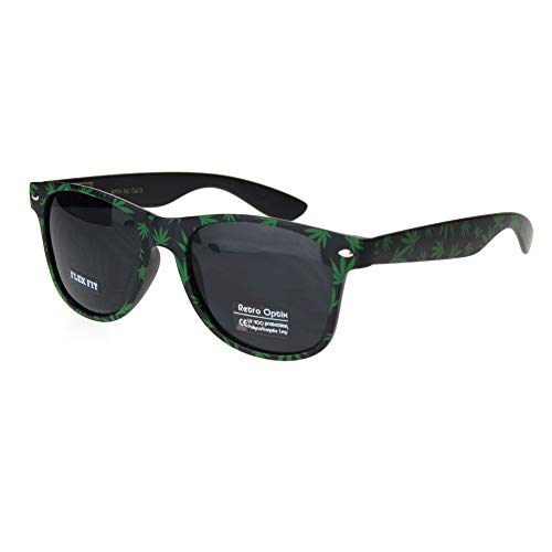 Mens Marijuana Pot Leaf Print Hipster Black Horn Rim Sunglasses2