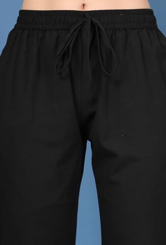 Image of Pistaa's Women's Pure Cotton Regular Hem Design Solid Palazzos
