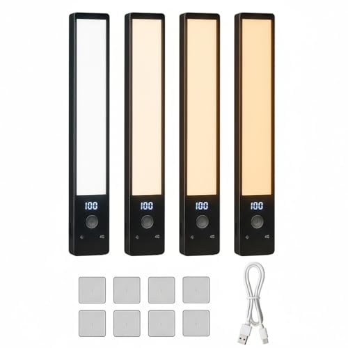 SOIMISS 4 Pack Under Cabinet Kitchen Lights with 66 LED, 2200mAh Rechargeable, 3 Modes & 3 Brightness with 120° Angle Motion Sensor Lights Indoor, Magnetic Stick Wireless Light for Wardrobe Stairs
