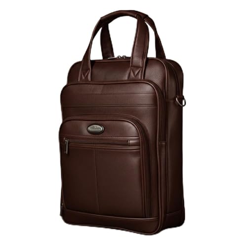 Mochila Couro Reforçada Executiva Grande Mochila para Notebook Trabalho Viagem Escola com Cabo de Aço Impermeável (Marrom)