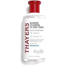 Thayers Blemish Clearing Salicylic Acid Toner, Acne Treatment Face Toner with 2% Salicylic Acid, Soothing and Non-Stripping Skin Care, 12 Fl Oz