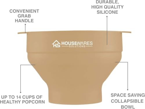 Image of Collapsible Silicone Microwave Hot Air Popcorn Popper Bowl With Lid and Handles (Tan)