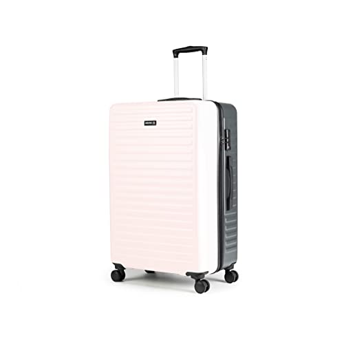 Image of THE ASSEMBLY Hard-Sided Unbreakable Polycarbonate Medium Checkin Carry-On Luggagebag With Spinner Wheels For Travel - Ivory Grey (24 Inches, 60L)