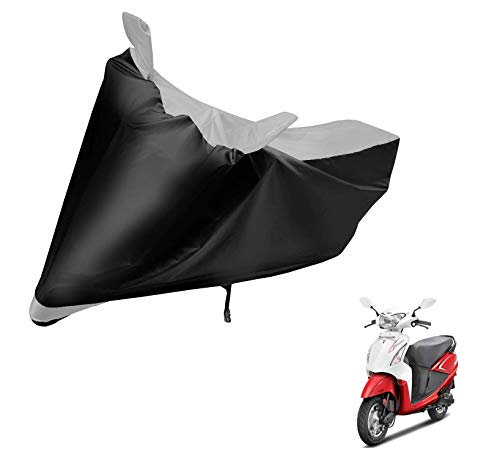 Image of Auto Hub Scooty Cover Compatible with Hero Pleasure with Mirror Pocket, Dustproof, Heat Resistant, Triple Stitched, Pleasure Scooty Cover- Black, Silver