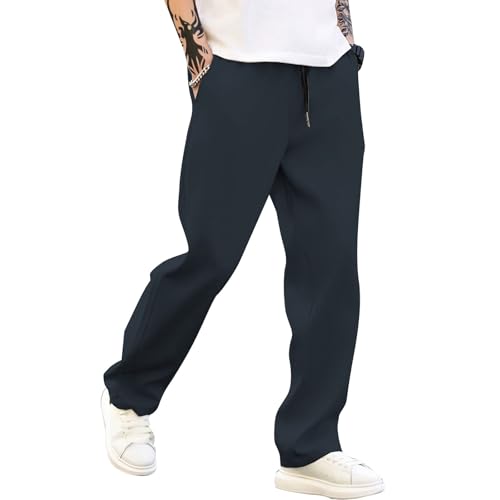 Baggy Sweatpants Men's Wide Leg Fleece Lined Baggy Straight Leg Lounge Pants Fall Outfits Athletic Joggers with Pockets - Main Image