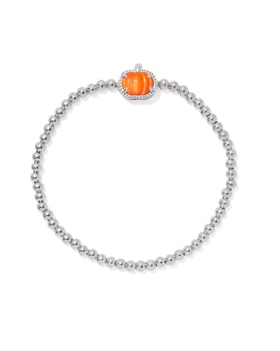 Kendra Scott Pumpkin Stretch Bracelet in Rhodium-Plated Brass, Orange Mother of Pearl, Fashion Jewelry for Women