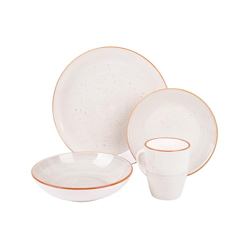 Cofan Vajilla de cerámica pintada a mano en color piedra | Set de 16 piezas | Apta para lavavajillas, microondas y horno