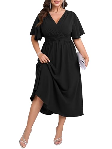 SHESTARR Womens Plus Size Wrap V Neck Dress Short...